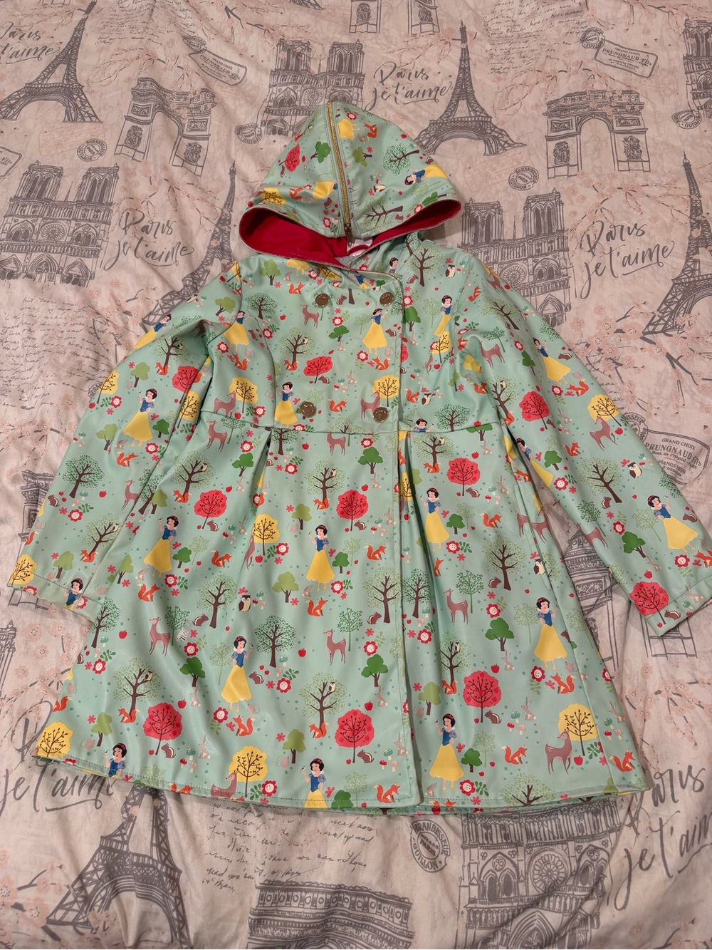 Disney Green Snow White Storybook Hooded Raincoat size 5/6